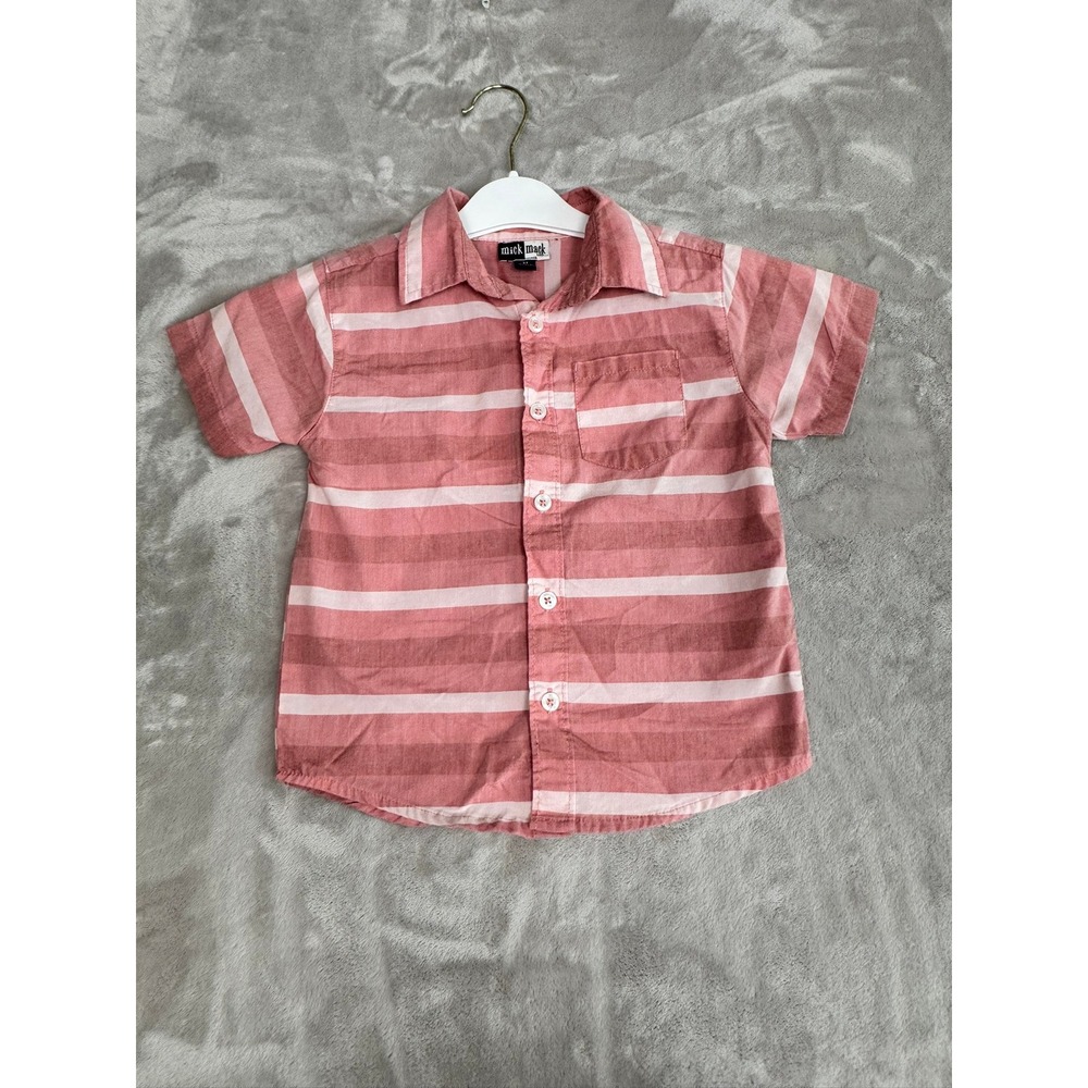 Mick Mack Kids Boys Striped‎ Short Sleeve Button Up Shirt Size 3T Red White